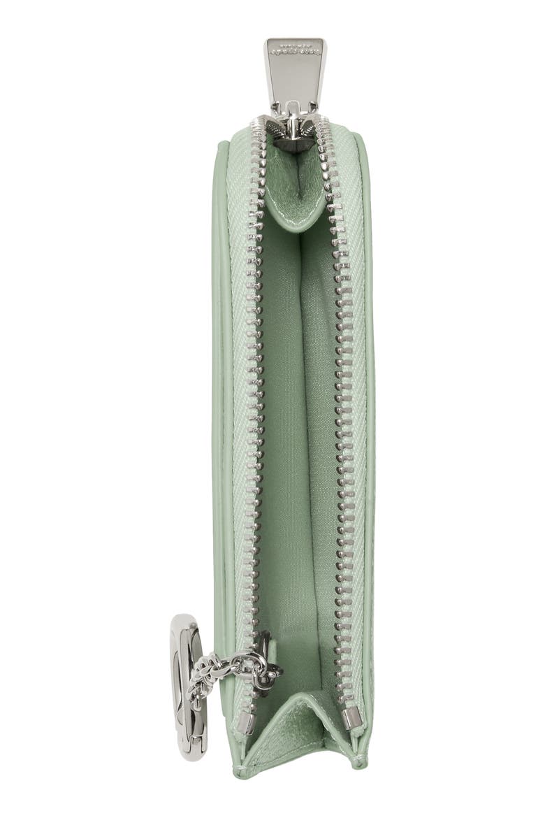 mini glazed leather zip card case, Alternate, color, MINT FROSTING
