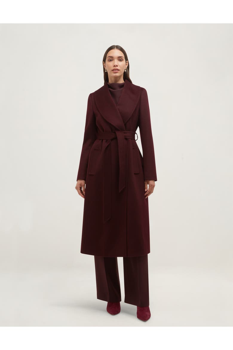 Sara Wool Longline Wrap Coat, Main, color, Malbecpurple