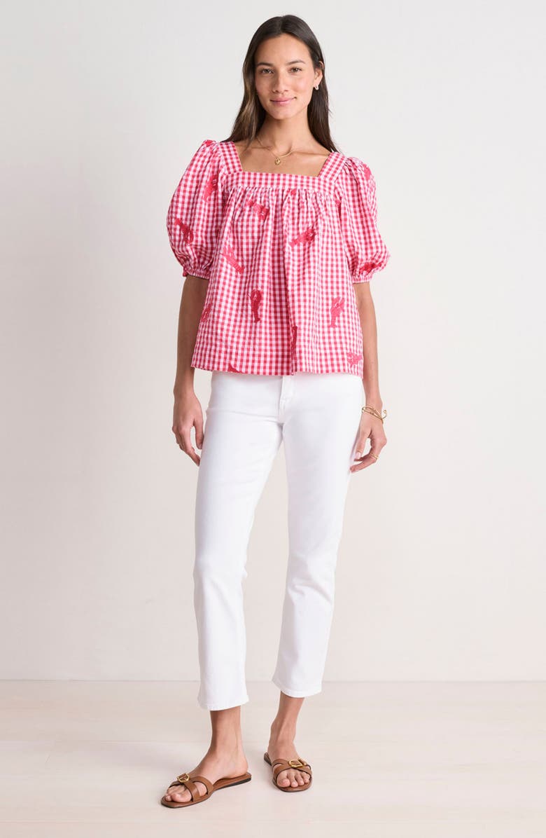 vineyard vines Serena Lobster Appliqué Cotton Gingham Top, Alternate, color,