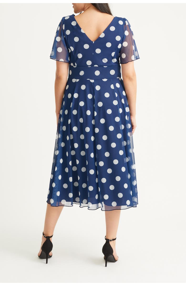 Scarlett & Jo Victoria Spot Angel Sleeve Midi Dress, Alternate, color, Navy Spot