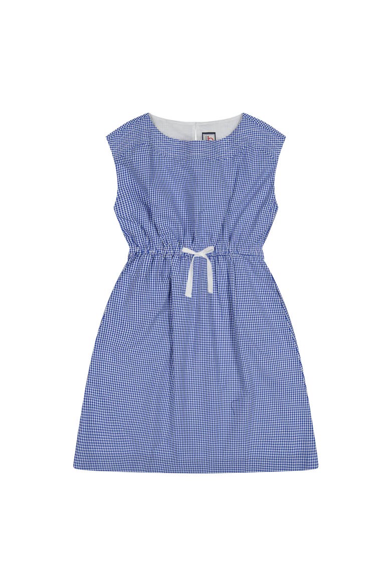 Izzy Drawstring Dress Blue Mini Check, Main, color, Blue Mini Check