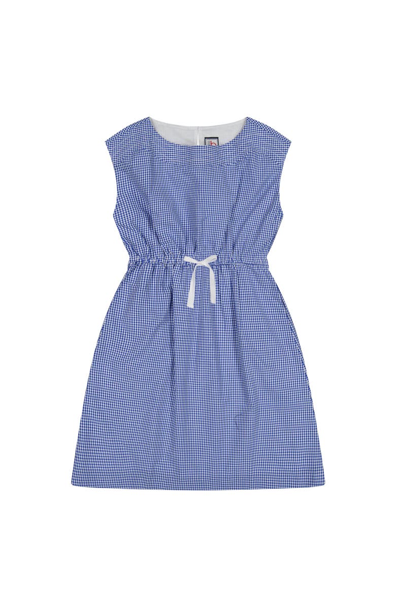 Busy Bees Izzy Drawstring Dress Blue Mini Check, Main, color, Blue Mini Check