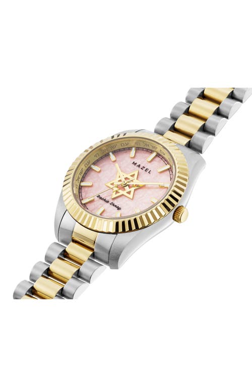 Rachie Shnay The Mazel Rose Quartz Two-tone Bracelet Watch, 36mm In Pink