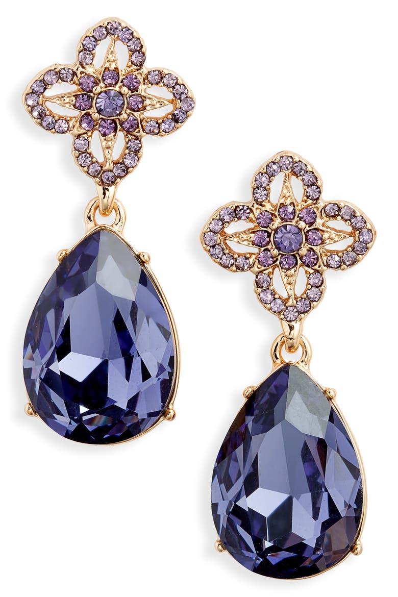 Lace Is More Crystal Drop Earrings, Main, color, GOLD/ TANZ