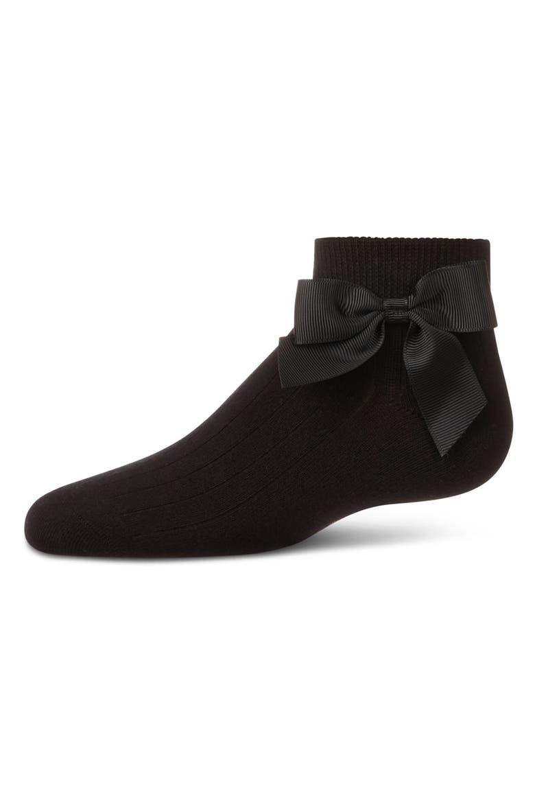 Ribbed Bow Anklet Socks, Main, color, Black