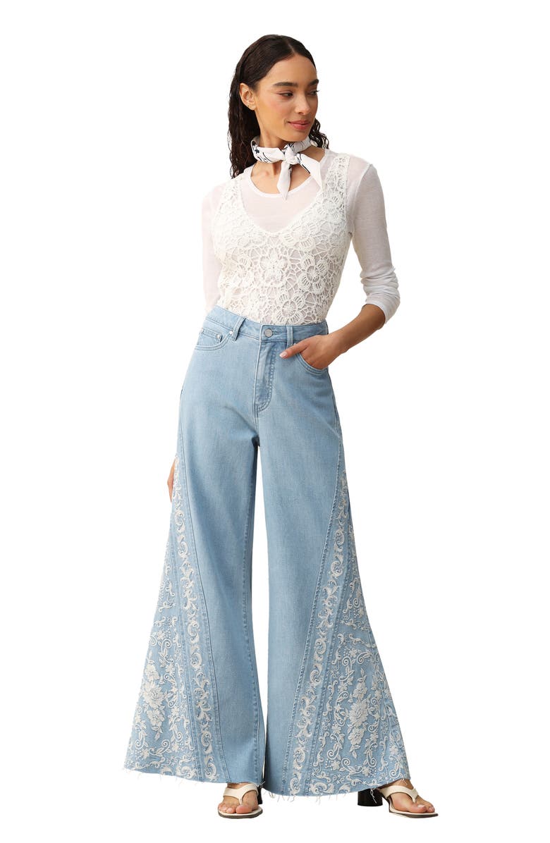Bayeas Embroidered High Waist Raw Hem Flare Jeans, Alternate, color, 