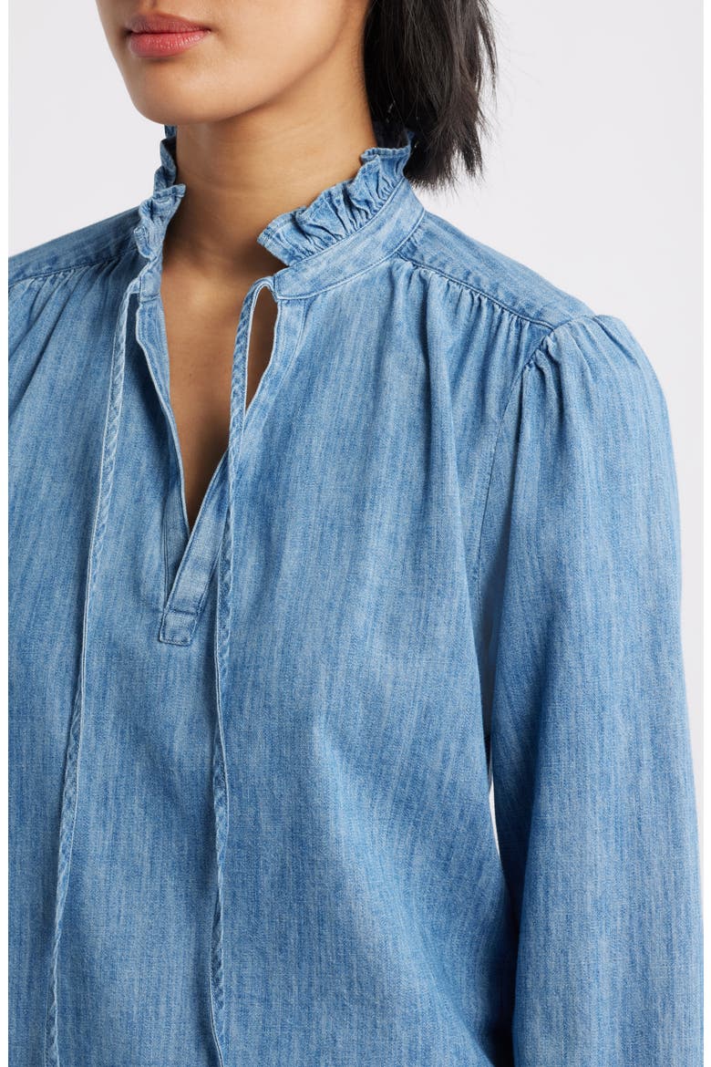 Ruffle Chambray Top, Alternate, color, MEDIUM WASH