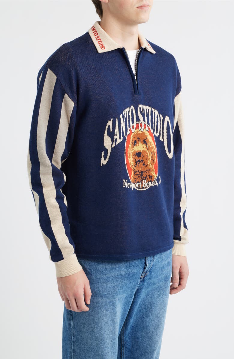 SANTO STUDIO Maple Country Club Jacquard Cotton Graphic Polo Sweater, Alternate, color, Navy