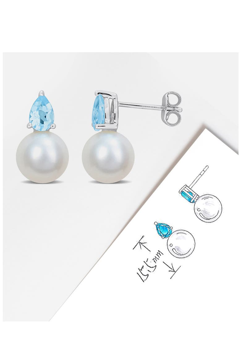 Blue Topaz & Freshwater Pearl Stud Earrings, Alternate, color, BLUE