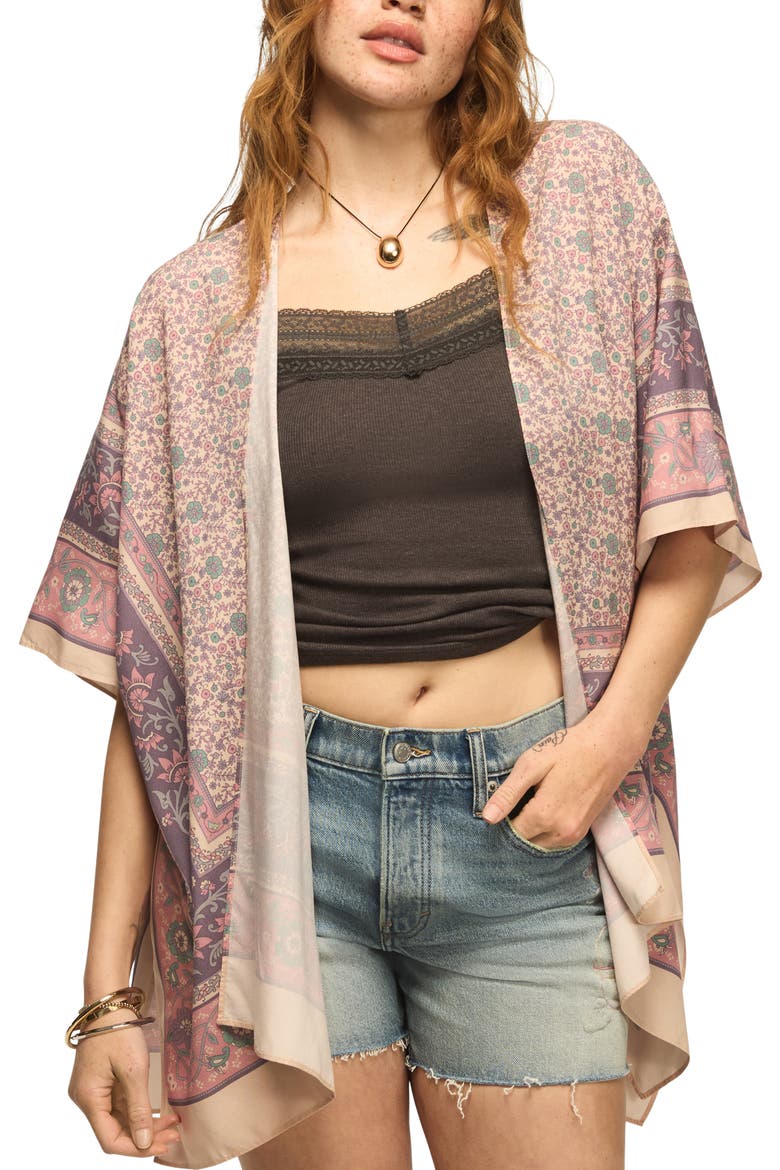 Border Print Open Front Jacket, Main, color, PURPLE BORDER PRINT