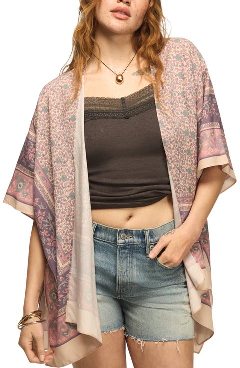 Border Print Open Front Jacket