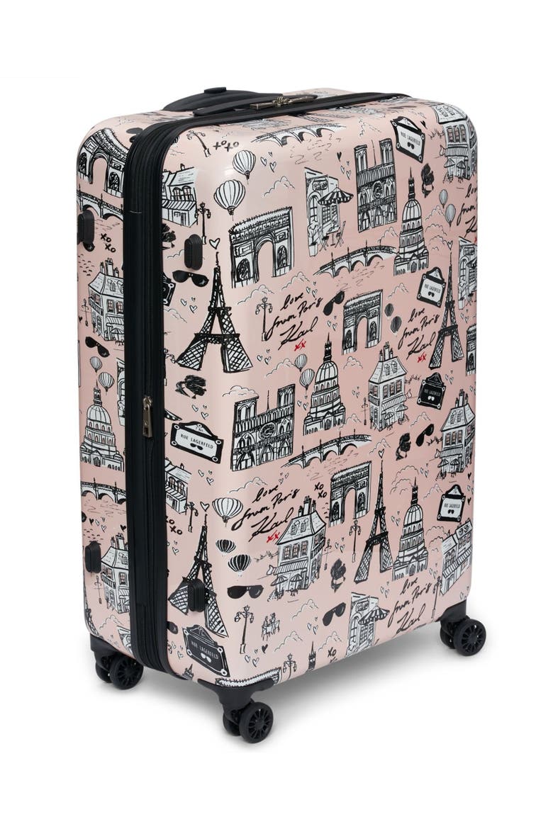 Karl in Paris Upright Suitcase, Alternate, color, Pink/Black