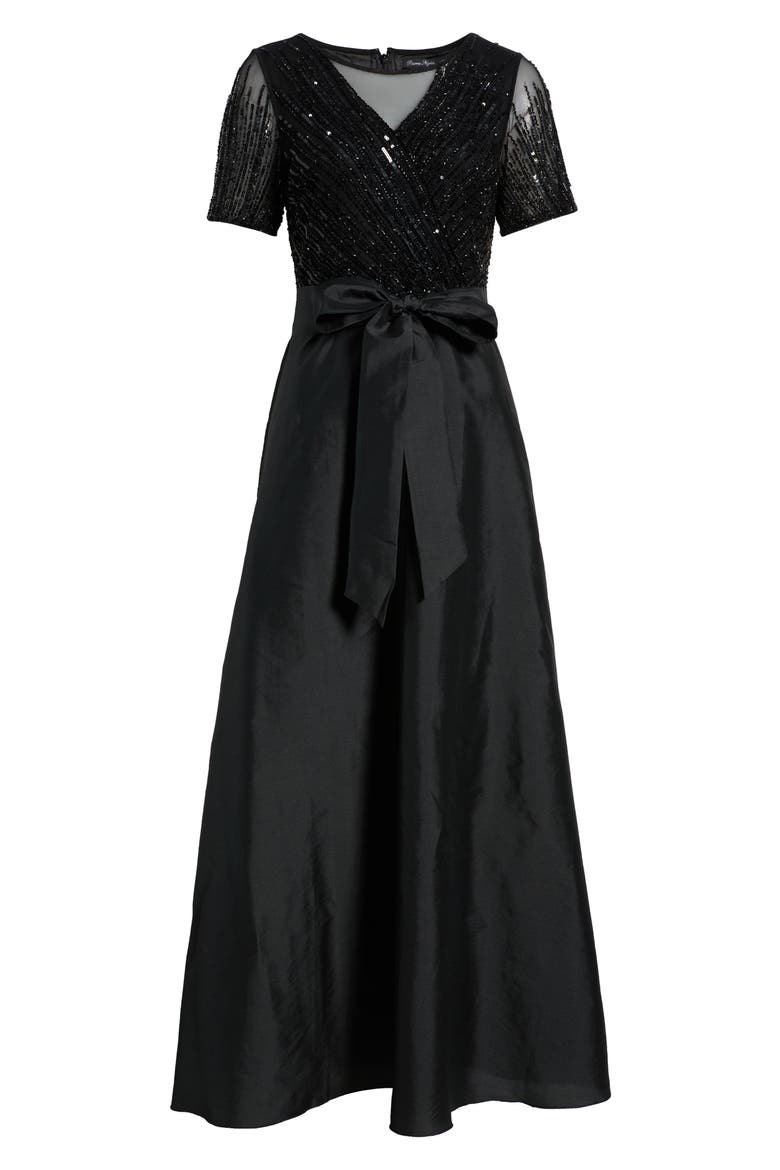 Beaded Tie Waist Gown, Main, color, BLACK 001