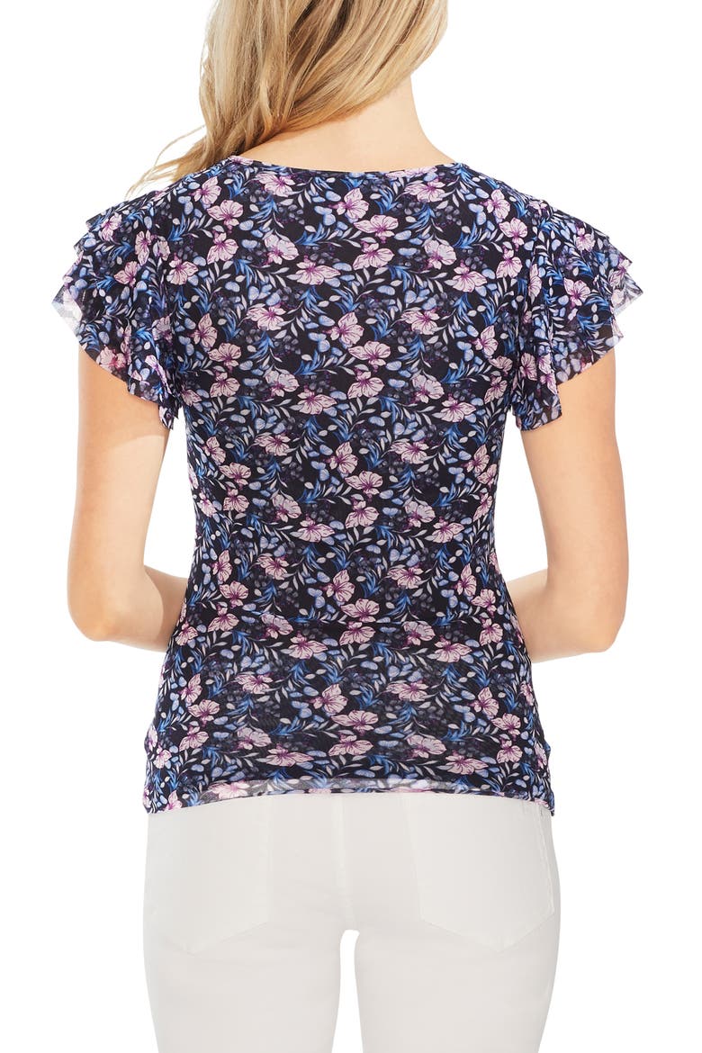 Floral Mesh Ruffle Sleeve Top, Alternate, color, CLASSIC NAVY