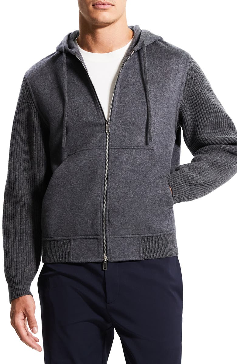 Theory Haskel Wool & Cashmere Zip Hoodie, Main, color, Medium Grey