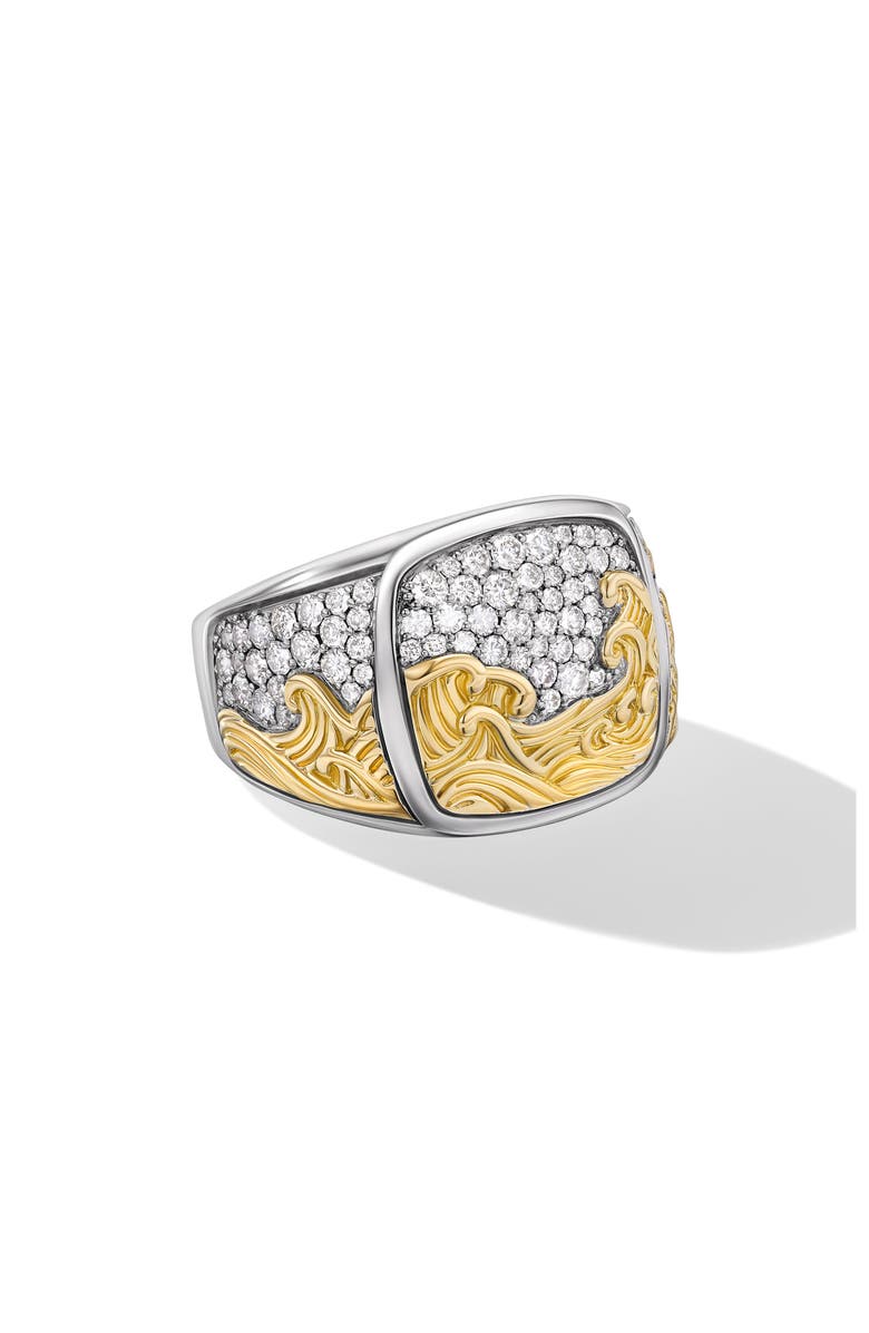 David Yurman Waves Pavé Diamond Signet Ring, Alternate, color, 