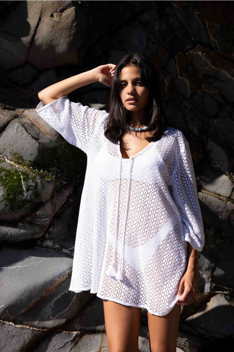 Sorrento Bell Sleeve Crochet Cover-up, Alternate, color, White
