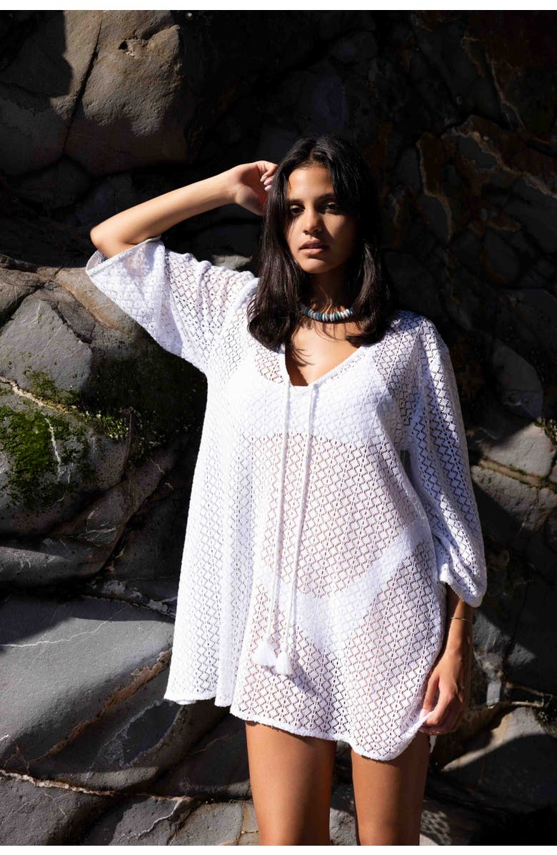 SITANO Sorrento Bell Sleeve Crochet Cover-up, Alternate, color, White