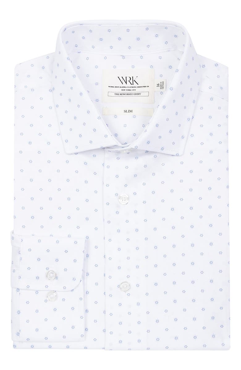 W.R.K Slim Fit Star Geo Print Reworked Dress Shirt, Alternate, color, White/ Blue
