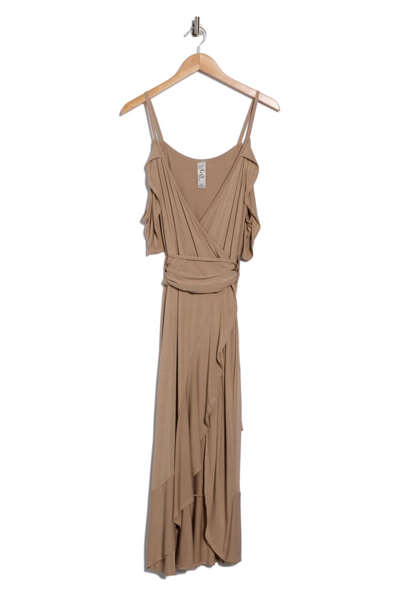 Cold Shoulder Wrap Dress, Alternate, color, ALMOND PONTE