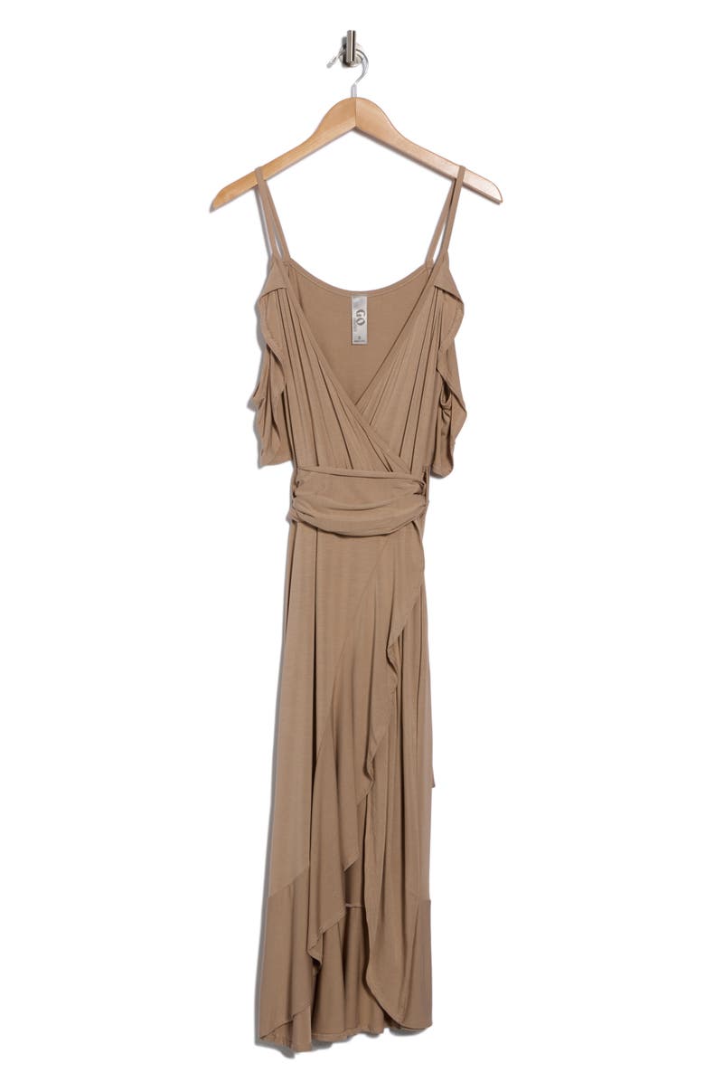 GO COUTURE Cold Shoulder Wrap Dress, Alternate, color, Almond Ponte