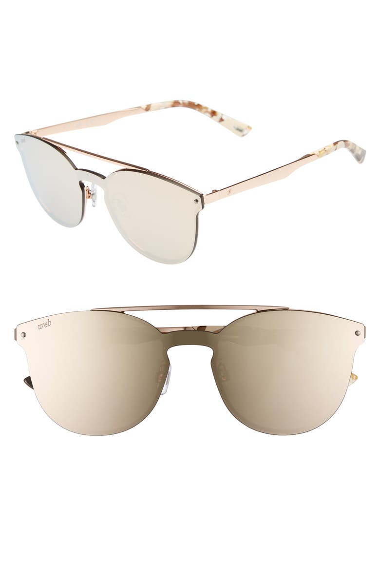 55mm Cat Eye Metal Shield Sunglasses, Main, color, BRONZE/ BROWN