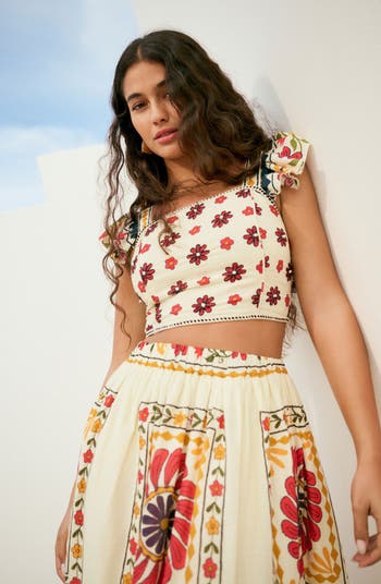 Floral Square Neck Cotton Crop Top