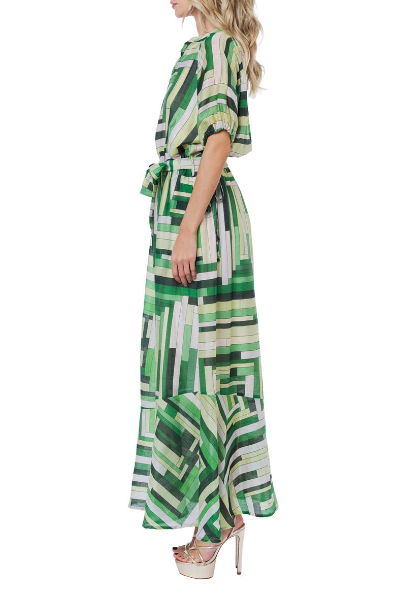 Gemma Puff Sleeve Tie Belt Maxi Dress, Alternate, color, GREEN MULTI