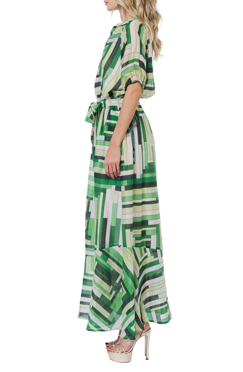 CIEBON Gemma Puff Sleeve Tie Belt Maxi Dress, Alternate, color, Green Multi