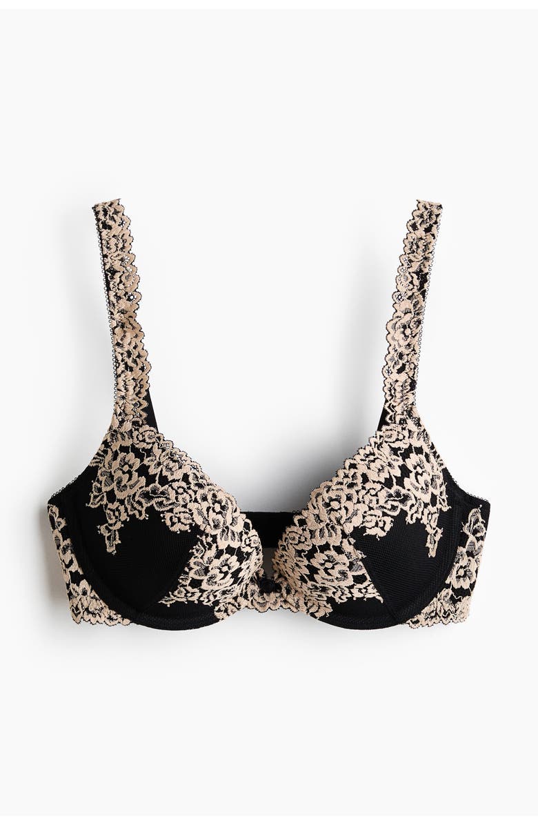 H&M Lace super push-up bra, Alternate, color, Black/Cream