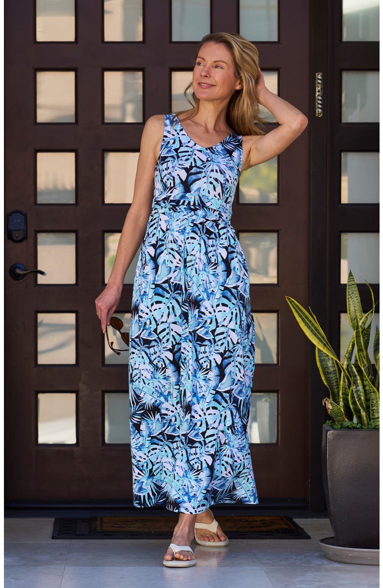 UV Skinz V-Neck Maxi Dress with Pockets, Alternate, color, Black Exotic Palms