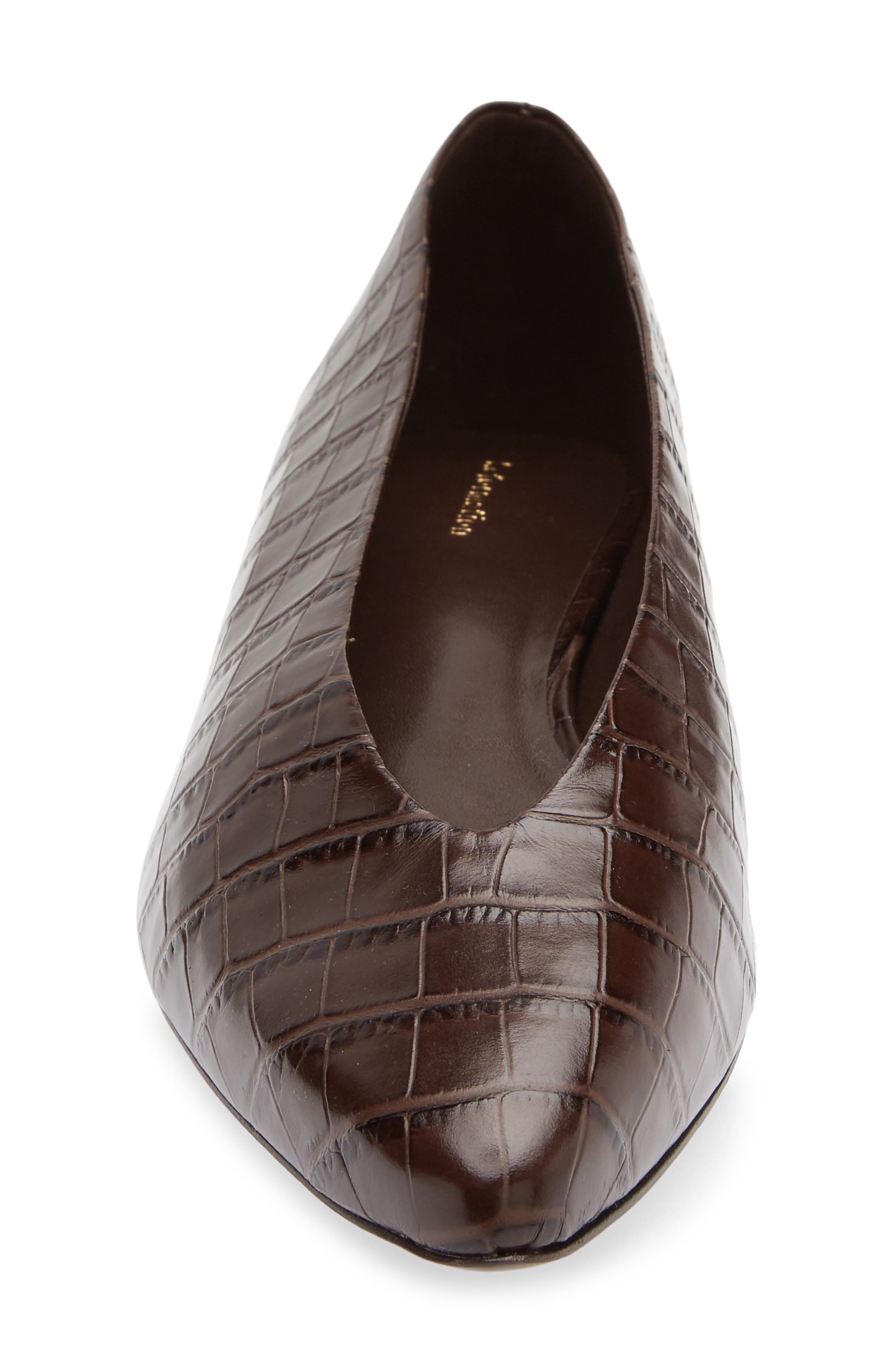 Calista Pointed Toe Leather Flat, Alternate, color, CHOCOLATE CROC