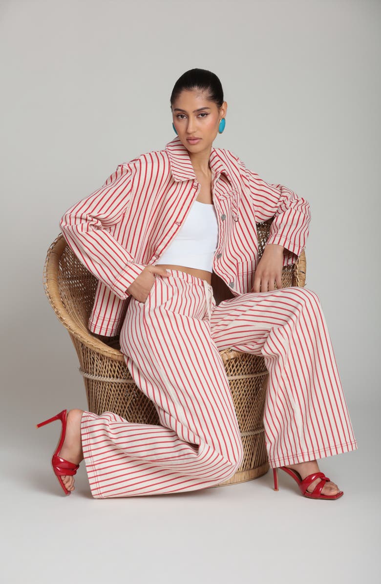 Avec Les Filles Stripe Tie Waist Pants, Alternate, color, Cream-Red Stripe