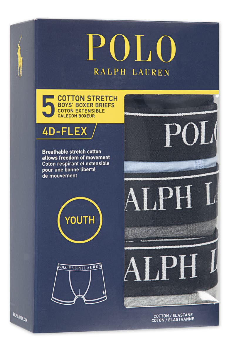 Polo Ralph Lauren Kids' Assorted 5 Pack Cotton Blend Boxer Briefs, Alternate, color, Office Blue