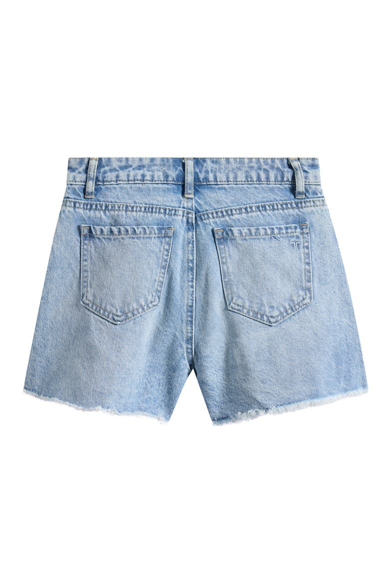 Kids' Faux Pearl & Sequin Bow Denim Cutoff Shorts, Alternate, color, WASHED INDIGO