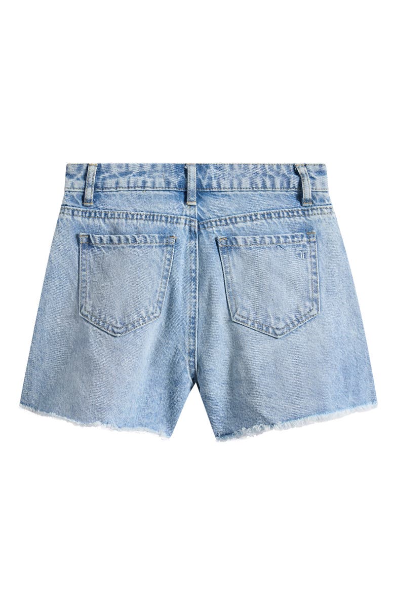 Tractr Kids' Faux Pearl & Sequin Bow Denim Cutoff Shorts, Alternate, color, Washed Indigo