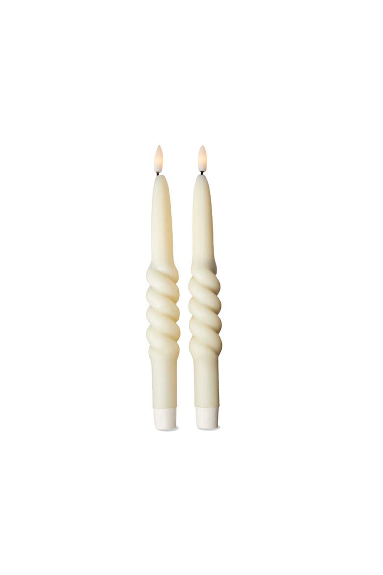 Twist LED Taper Candles Flameless Ivory Paraffin Wax Set 2, Main, color, Beige