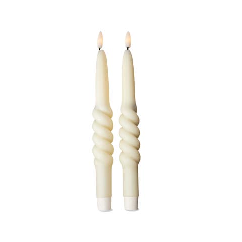 Twist LED Taper Candles Flameless Ivory Paraffin Wax Set 2