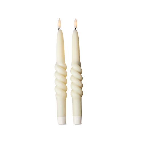 Tag Twist Led Taper Candles Flameless Ivory Paraffin Wax Set 2 In Neutral