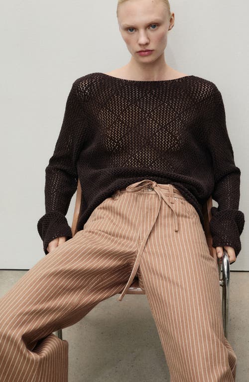 Mango Belted Stripe Wide Leg Jeans