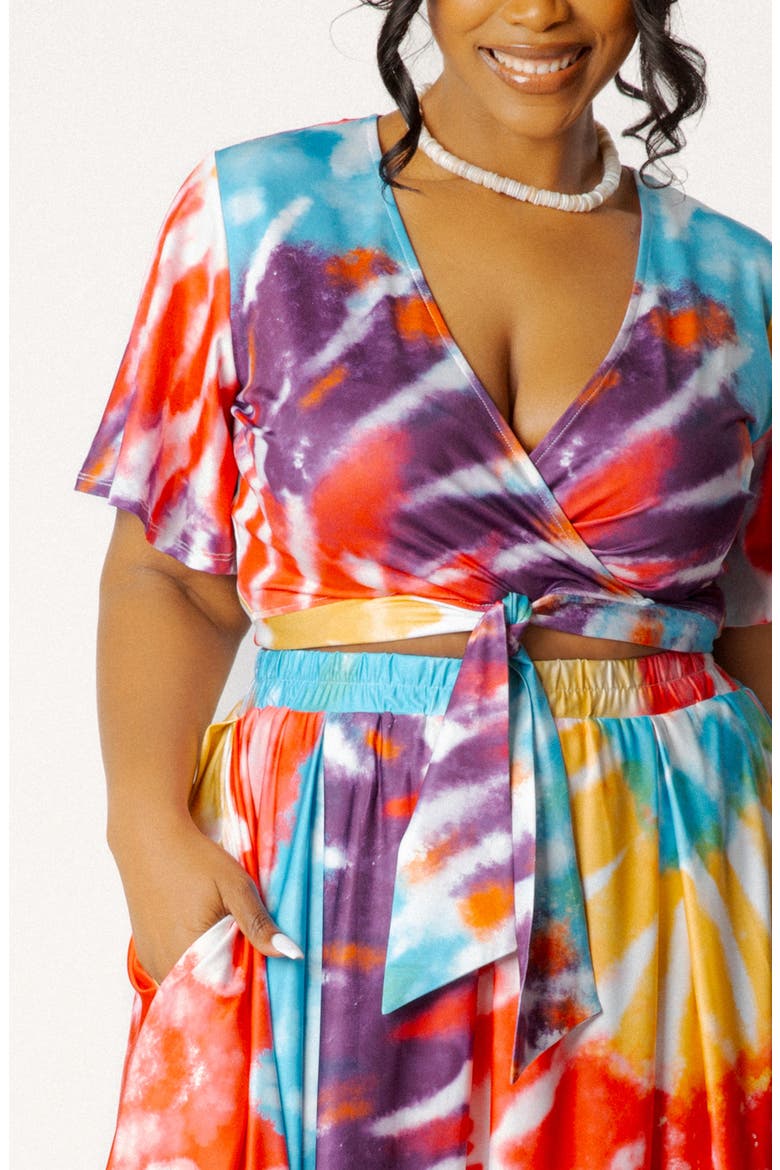 Print Tie Front Top & Maxi Skirt Set, Alternate, color, RED MULTI