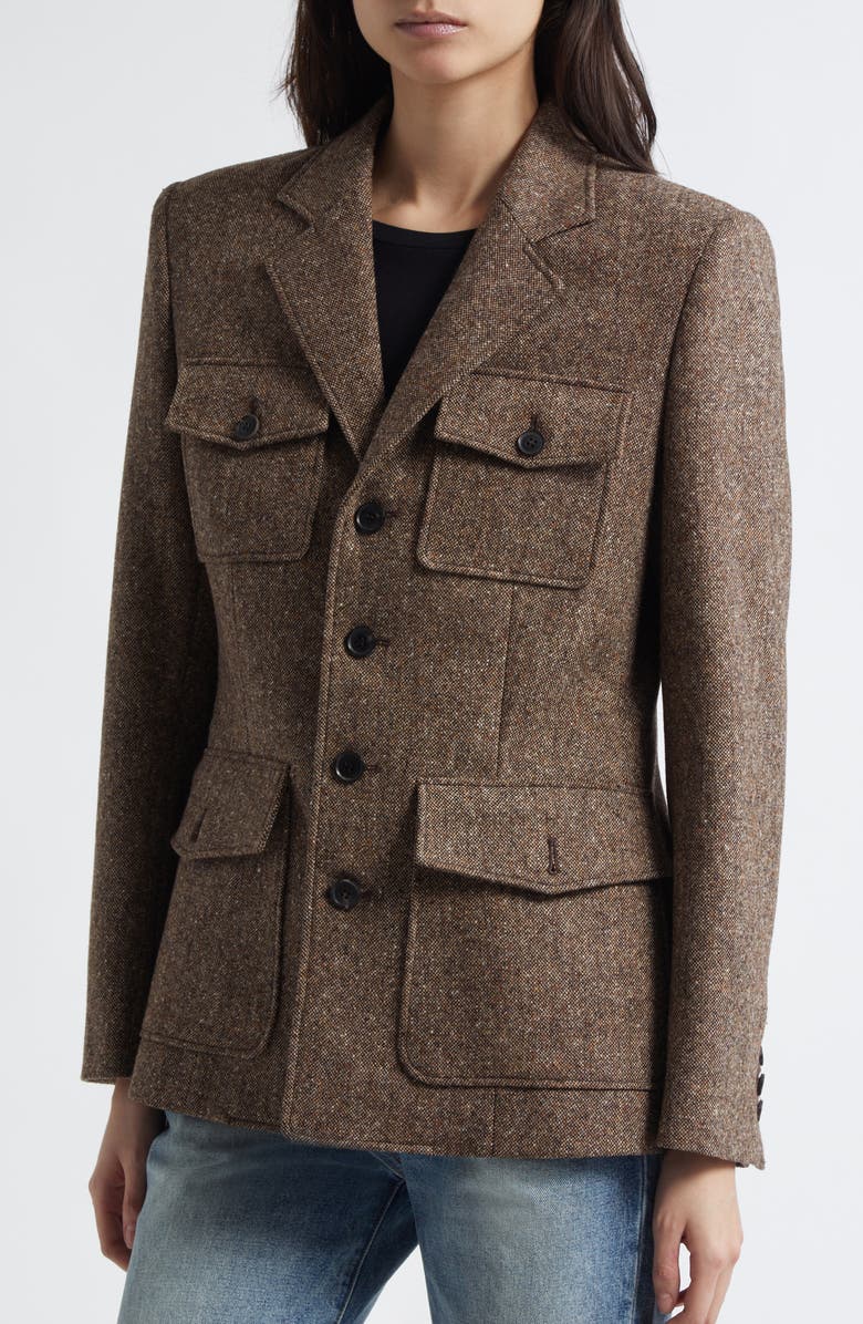 Nili Lotan Fleur Virgin Wool Blend Tweed Jacket, Alternate, color, Colonial Brown Donegal