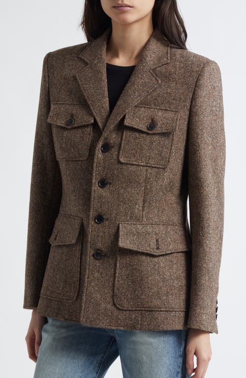 Nili Lotan Fleur Virgin Wool Blend Tweed Jacket In Brown