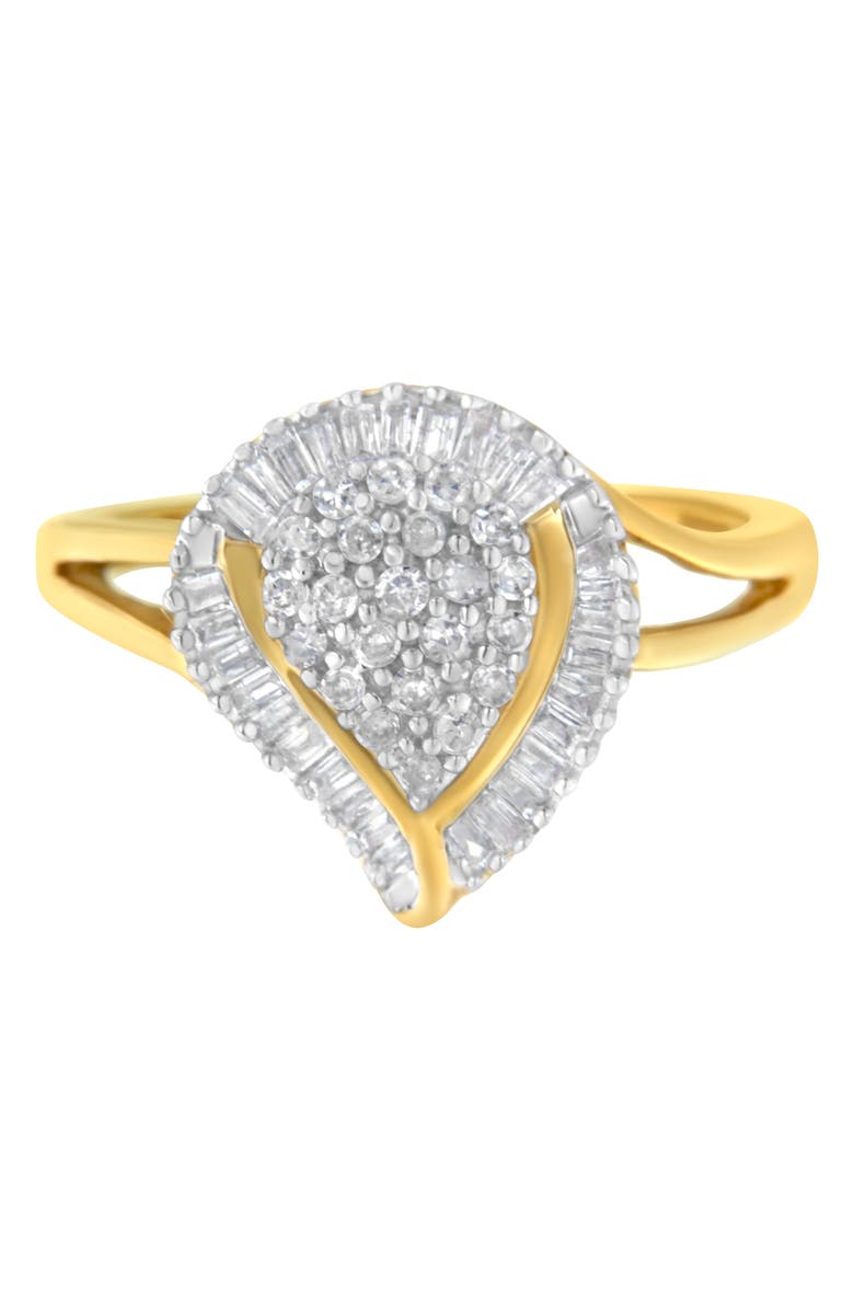 Haus of Brilliance 10K Yellow Gold 1/2 Cttw Diamond Curved Pear Cluster Ring, Main, color, Yellow Gold