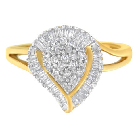 10K Yellow Gold 1/2 Cttw Diamond Curved Pear Cluster Ring