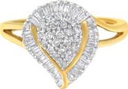 Haus of Brilliance 10K Yellow Gold 1/2 Cttw Diamond Curved Pear Cluster Ring