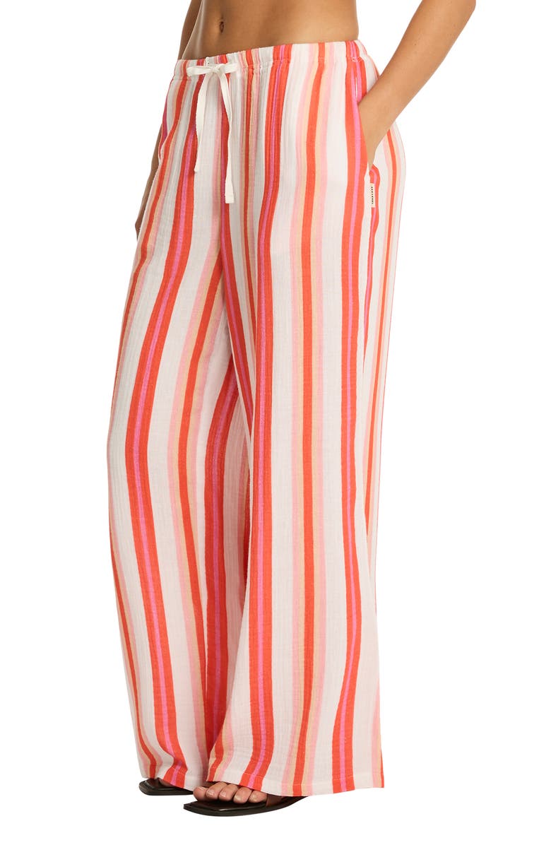 Sea Level West Coast Surf Cotton Cover-Up Pants, Alternate, color, Coral