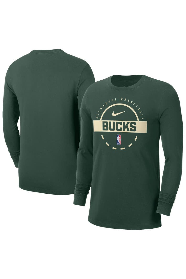 Men's Nike  Hunter Green Milwaukee Bucks Authentic Long Sleeve Practice T-Shirt, Main, color, Hunter Green