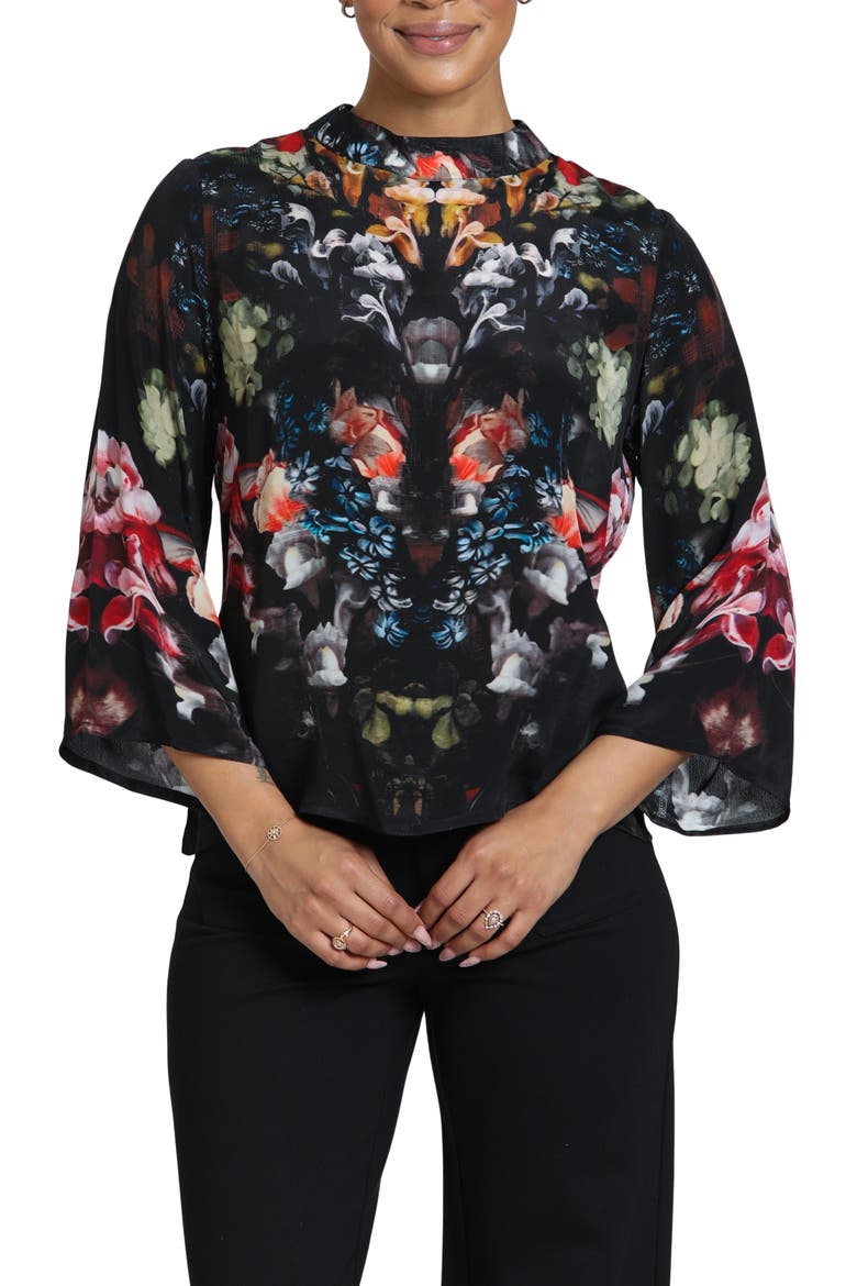 Band Collar Bell Sleeve Top, Main, color, ONYX JEWEL MULTI