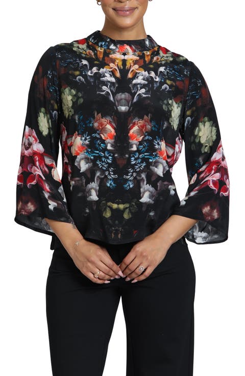 Band Collar Bell Sleeve Top